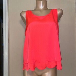 Maison Jules women’s blouse Medium 8 10 top shirt scallop neon pink sleeveless